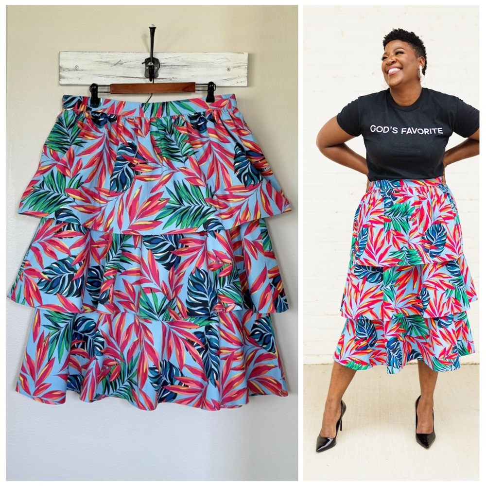 TABITHA BROWN x TARGET XL Tropical Leaf Print Limited Edition Tiered Midi Skirt